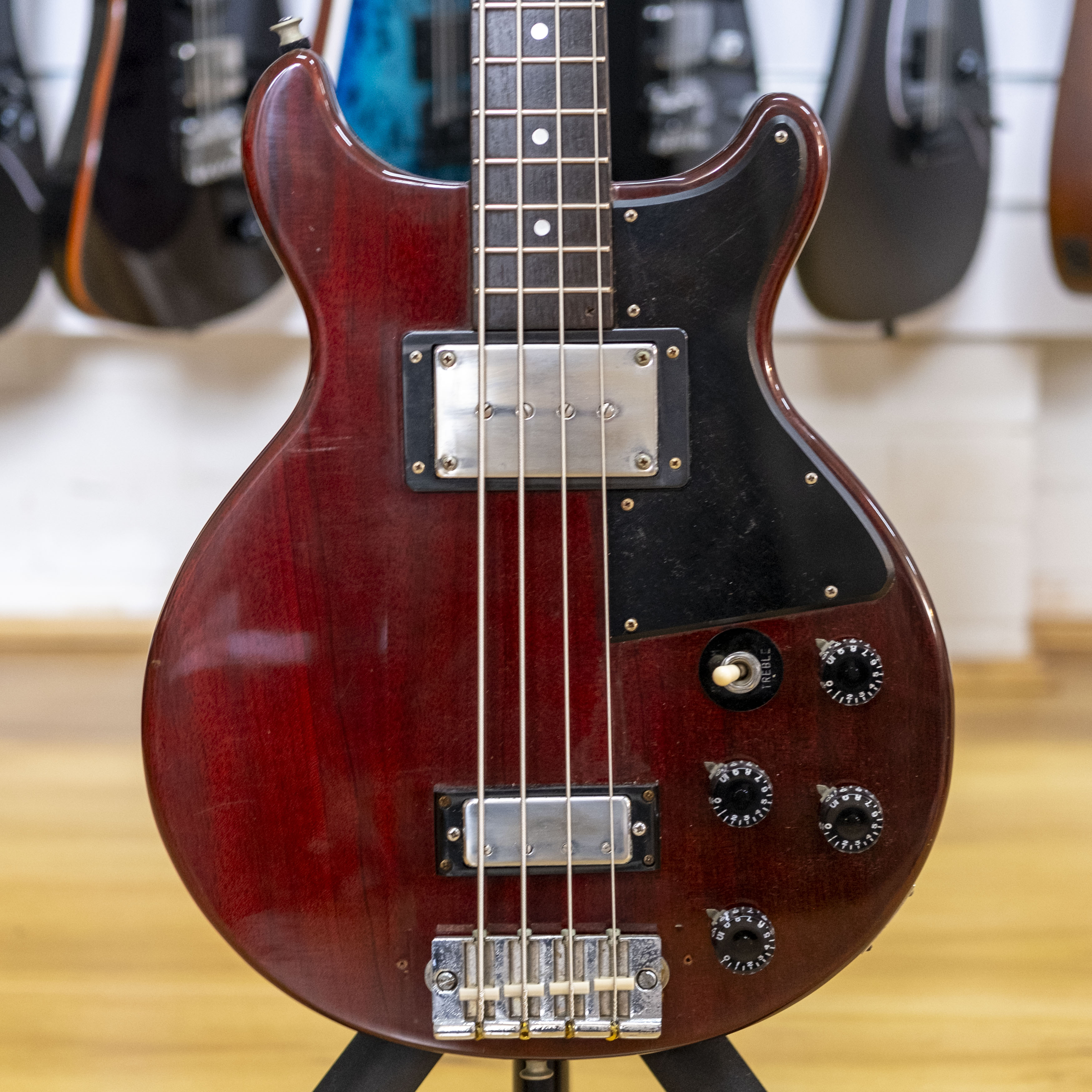 1975 Greco TVB-600 Les Paul Jr. Style Bass Guitar (Cherry Red)