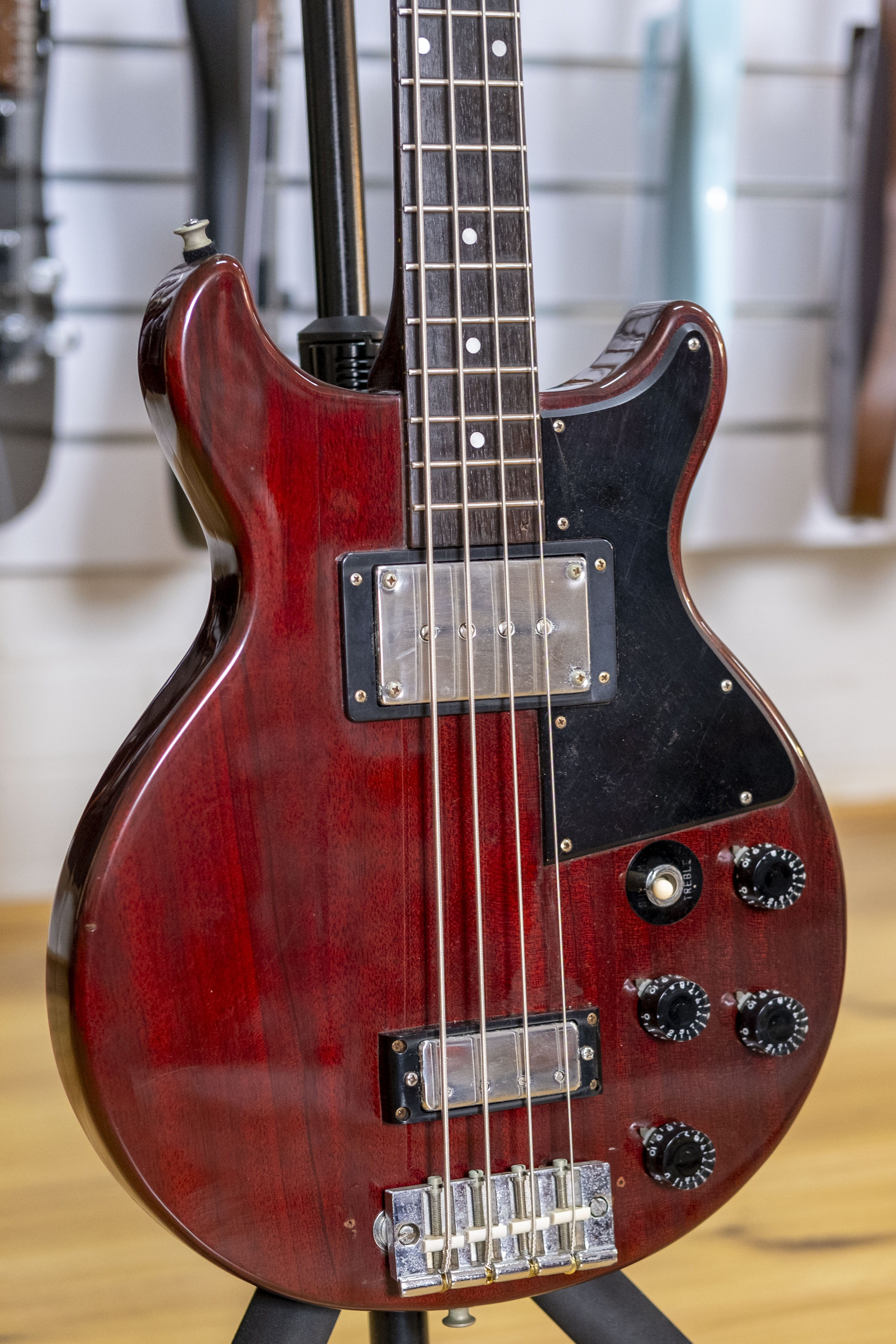 1975 Greco TVB-600 Les Paul Jr. Style Bass Guitar (Cherry Red)