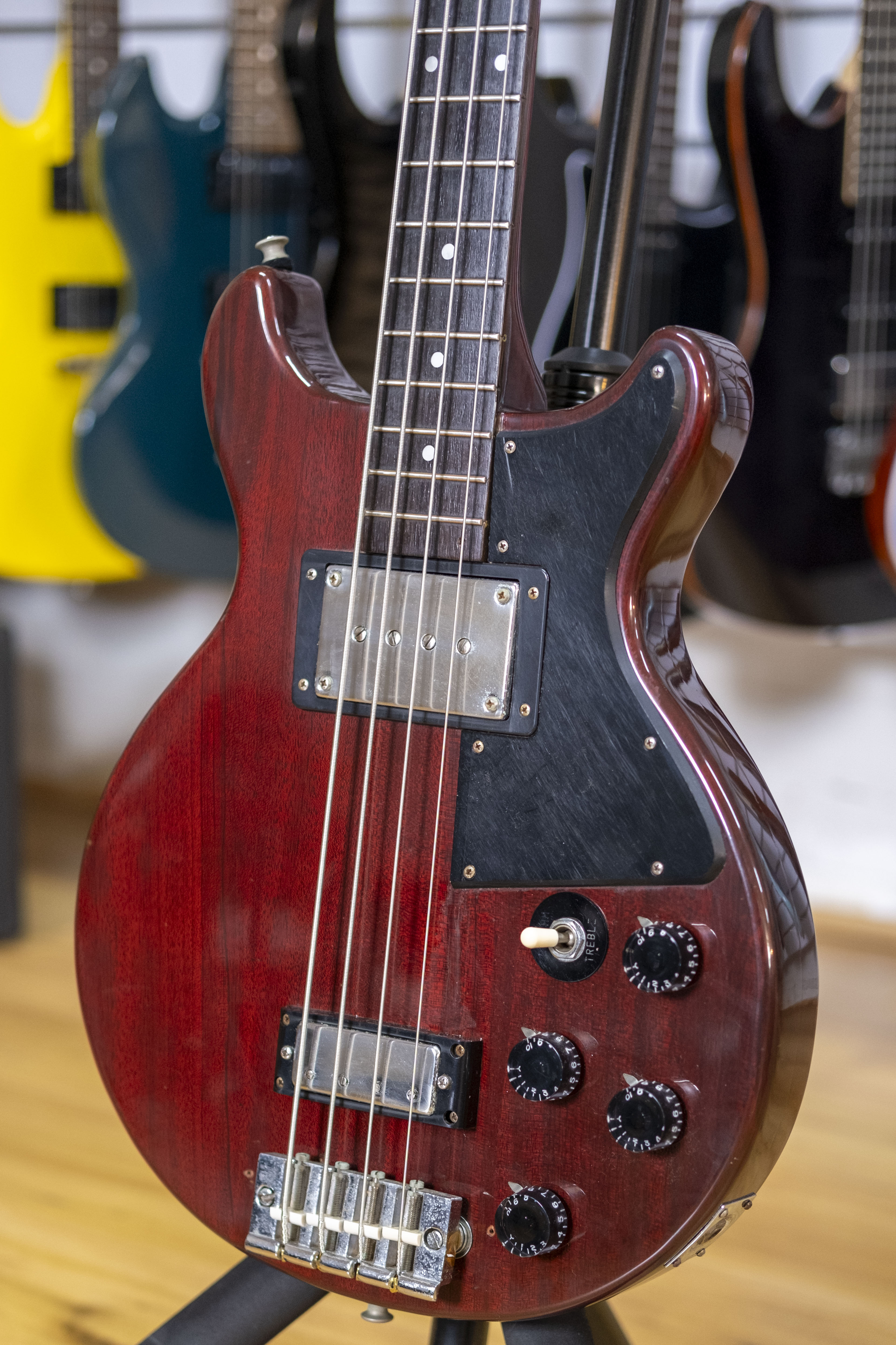 1975 Greco TVB-600 Les Paul Jr. Style Bass Guitar (Cherry Red)