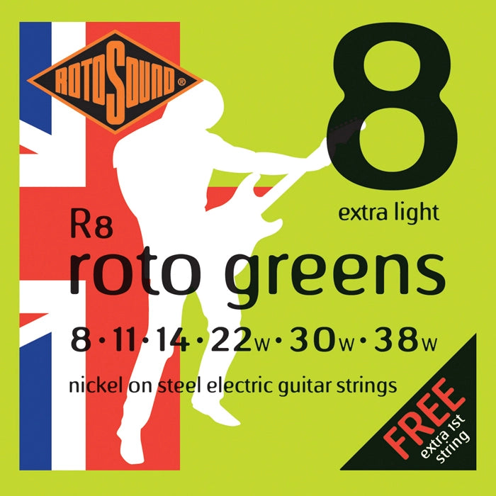 Rotosound R8 Roto Greens Extra Light Electric Guitar Strings (8/38)